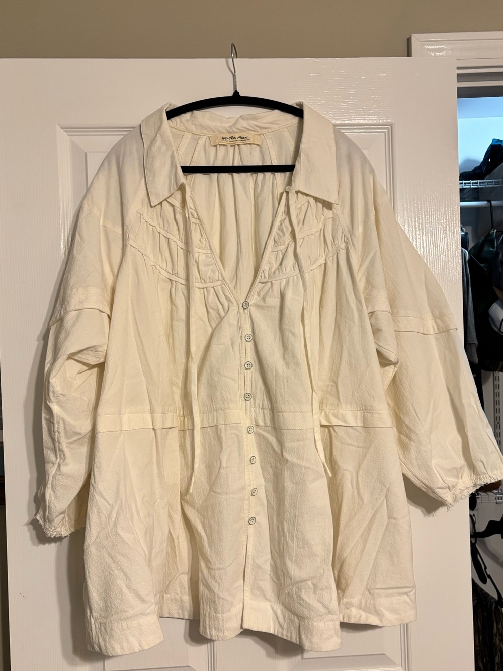 We The Free Cream Button-Front Peasant Shirt